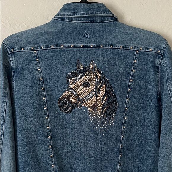 Like New! Christine Alexander Swarovski Embellished Horse Denim Jacket in Size S - Picture 8 of 16